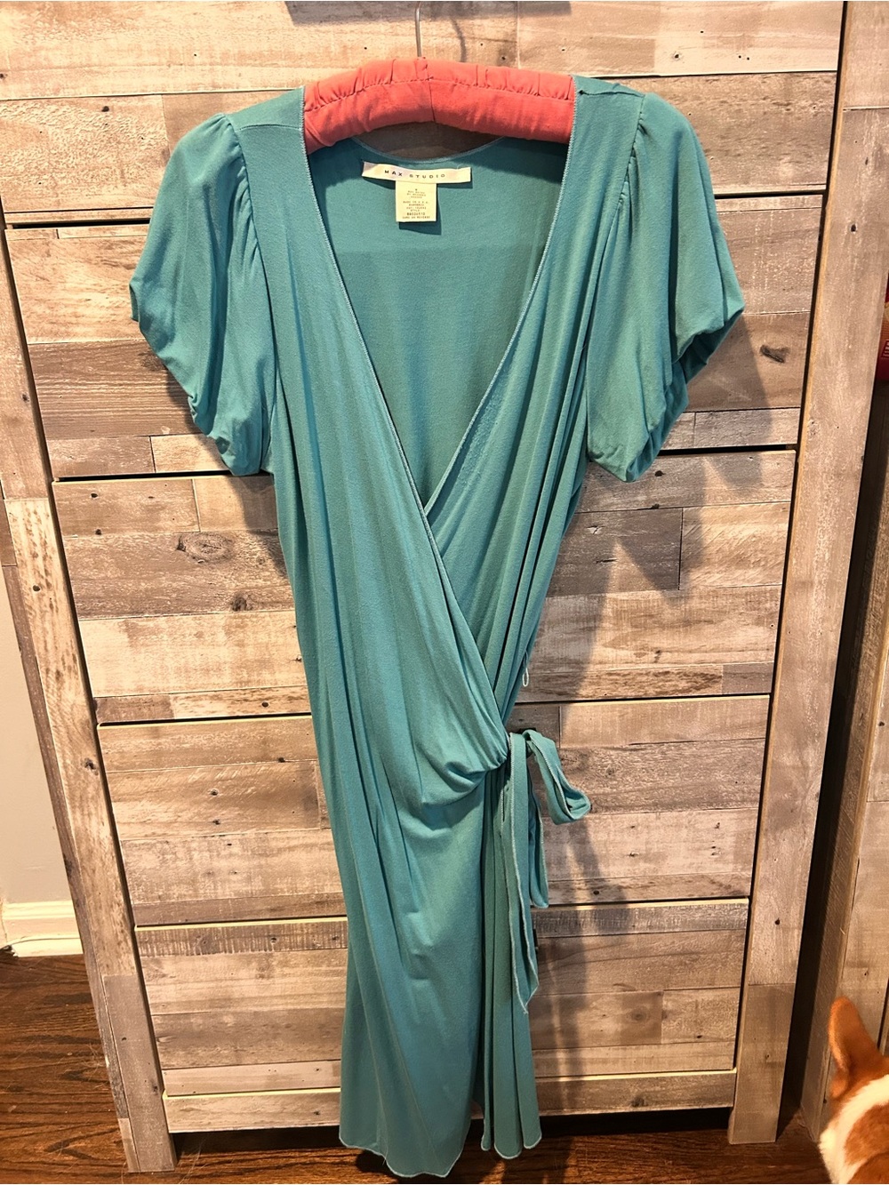 Max Studio Teal Wrap Dress with Puff Sleeves
